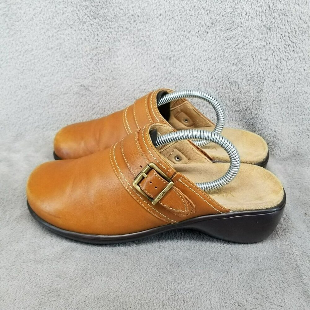 Vionic Shoes Womens Size 7 Bayside Brown Leather Orthaheel Slip On Clogs *Read*
